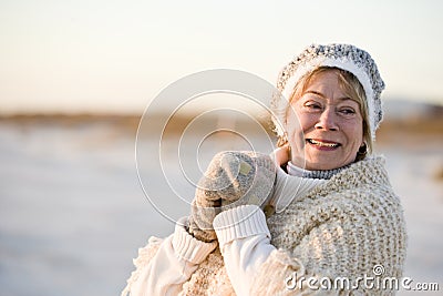 Portrait of senior woman in warm winter clothing