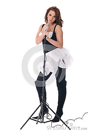 Long Cool Womanblack Dress on Portrait Of Woman In Black Dress With Microphone Stock Images Image