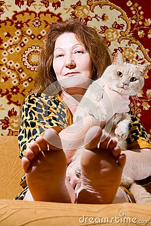 Portrait of woman and cat