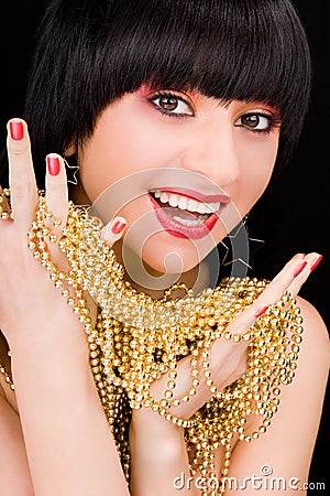 Portrait of woman with gold necklace