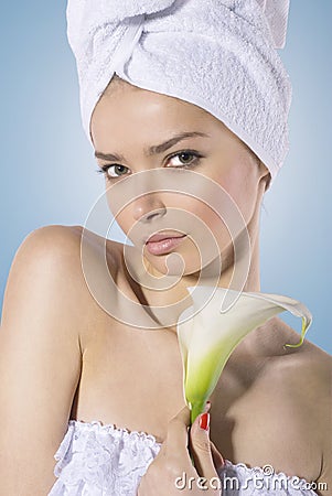 Portrait of young beautiful sexy girl in towel