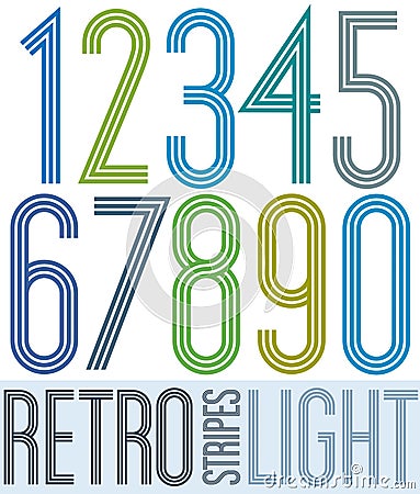 Poster retro light colorful numbers with stripes on white backgr