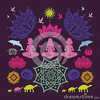 poses with poses and floral mandalas Poster many yoga lotuses yoga  download poster animals