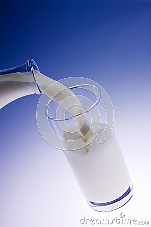 Pouring creamy fresh milk in a transparent glass