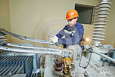 Power electrician lineman at work