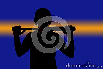 Power stripe through silhouette of baseball player holding bat