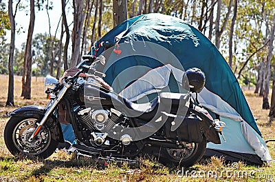 Motorbike tent camping tour outback Australia