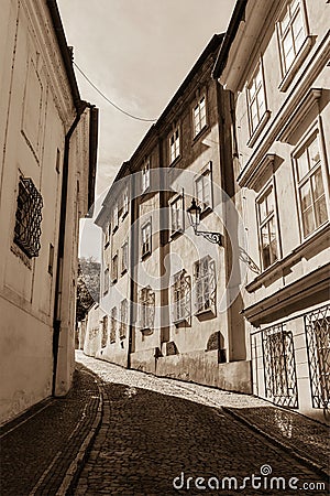 Prague street with medieval houses