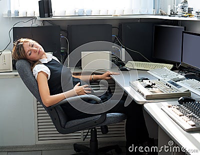 Pregnant woman sleeps at work