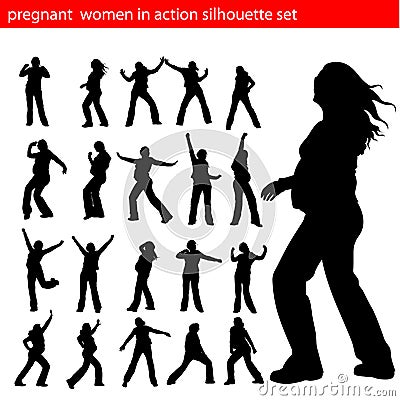 Pregnant women in action silhouette vector