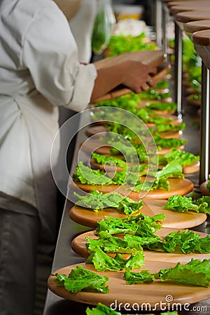 Preparing salad for catering food