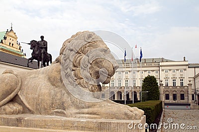 Presidential palace Koniecpolski Palace with lion statues Warsaw