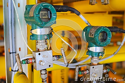 Pressure transmitter in oil and gas process , send signal to controller and reading pressure