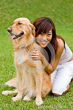 Pretty asian woman with dog