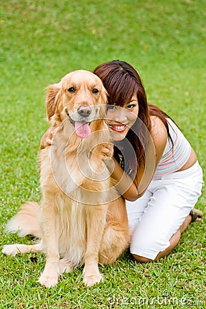 Pretty asian woman with dog