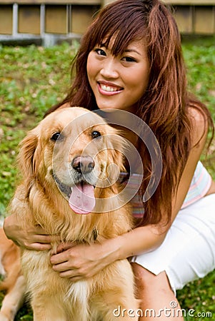 Pretty asian woman with dog