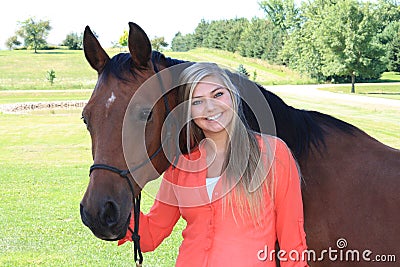 Pretty Blonde High School Senior Girl Outdoor with Horse