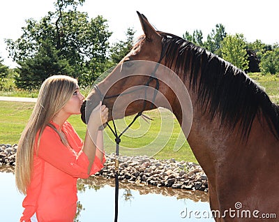 Pretty Blonde High School Senior Girl Outdoor with Horse