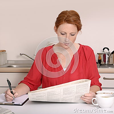 Pretty red-haired woman searching for job
