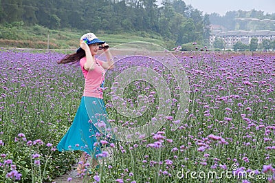 Pretty woman in lavender fields