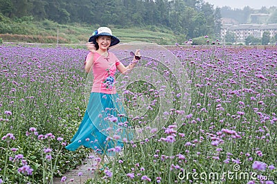 Pretty woman in lavender fields