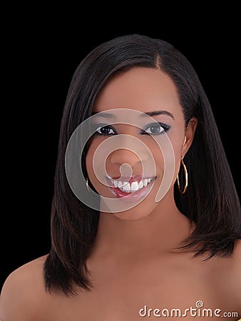 Pretty young black woman with big smile