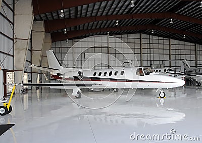 Private jet in hangar