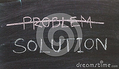 Problems Solutions handwritten with white chalk on a blackboard
