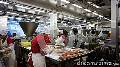 Production of sausages. Sausage Factory.