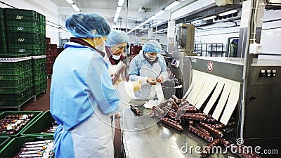 Production of sausages. Sausage Factory.