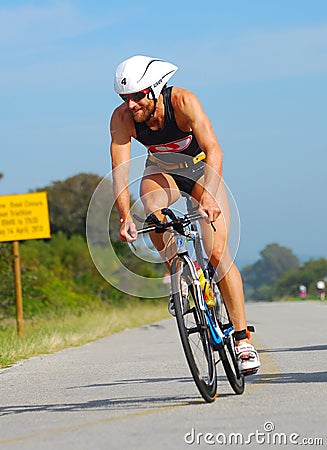 Professional Ironman triathlete cycling