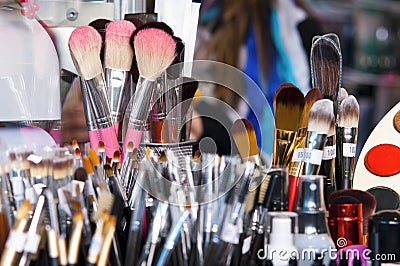 Professional makeup brushes and eye shadows