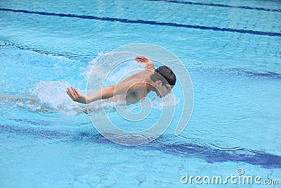 Professional swimmer swimming dolphin style