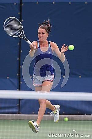 Professional tennis player Agnieszka Radwanska practices for US Open 2014