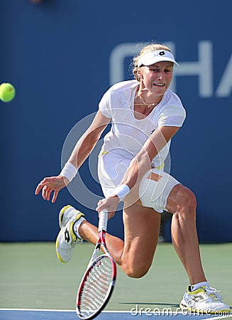 Professional tennis player Ekaterina Makarova during fourth round match at US Open 2014