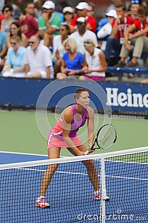 Professional tennis player Jelena Jankovic during second round doubles match at US Open 2014