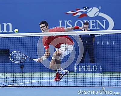 Professional tennis player Novak Djokovic during fourth round match at US Open 2013 against Marcel Granollers