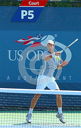 Professional tennis player Novak Djokovic practices for US Open 2013 at Billie Jean King National Tennis Center