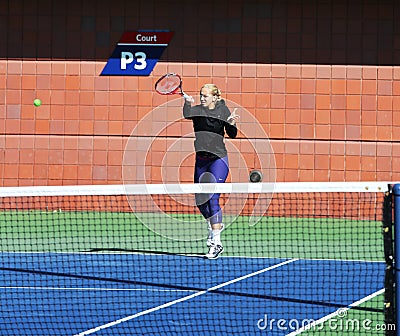 Professional tennis player Sabine Lisicki practices for US Open 2013 at Billie Jean King National Tennis Center