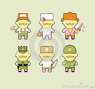 Professions icons set Industrial contractors workers people. Iso