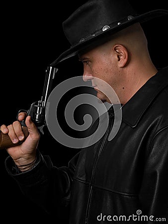 Profile of Man With Western Revolver