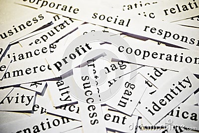 Profit. Concept of cutout words related with business.