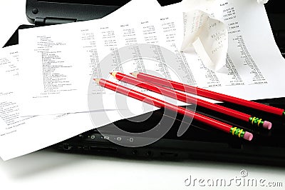 Profit & Loss, Laptop, Red Pencil