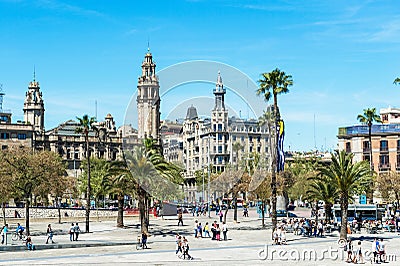 Promenade by port Vell in Barcelona, Spain.