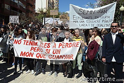 Protest demonstration of university students and college students in Alicante