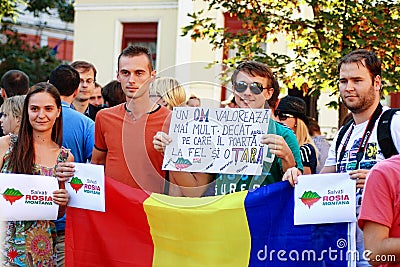 Protests in Oradea city against cyanide gold digging in Rosia Montana in Romania