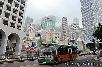 A public bus on one street in Hong Kong