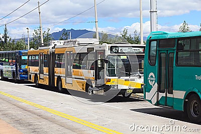 Public Local Buses Outside the Quitumbe Bus Terminal in Quito, Ecuador