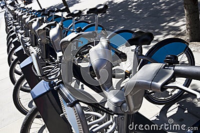 Public Rental Bicycles in a Line, London, UK