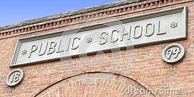 Public School Sign on Brick Building